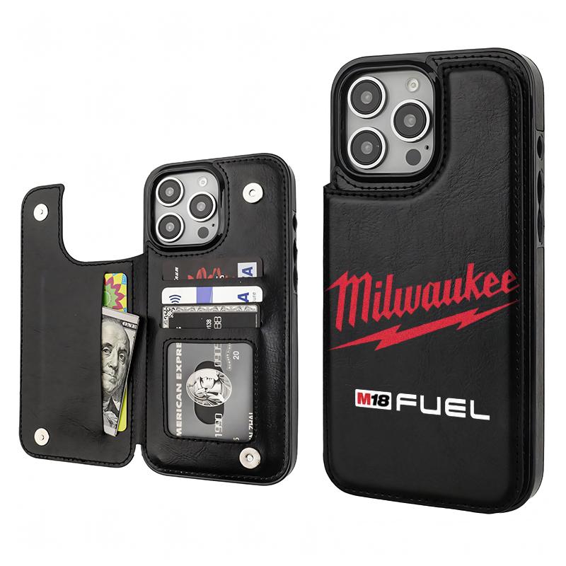 Milwaukee Pattern Phone Cases Compatible For With iphone 17 16 15 14 13 12 PRO PLUS MAX AIR PU Black Brown Pink Durable Flip High quality Leather Credit Card Bag Holder Mother Gift Wallet Shockproof Anti-Drop Full Protection Shell Cover