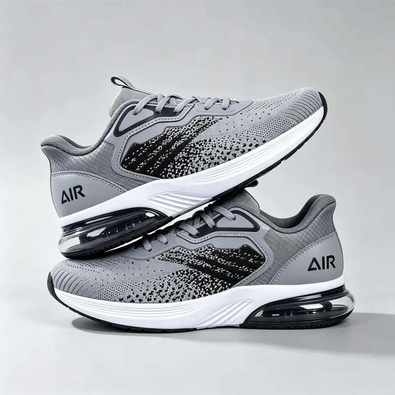 Men's Breathable Running Shoes - Braid Detail, Lightweight Lace-Up Active Casual Trainers, Anti-Slip Shock-Absorbing Rubber Sole, All-Seasons Footwear for Gym to Jogging, Walking