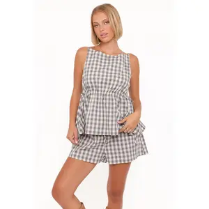 Rory Top - Slate Blue Gingham