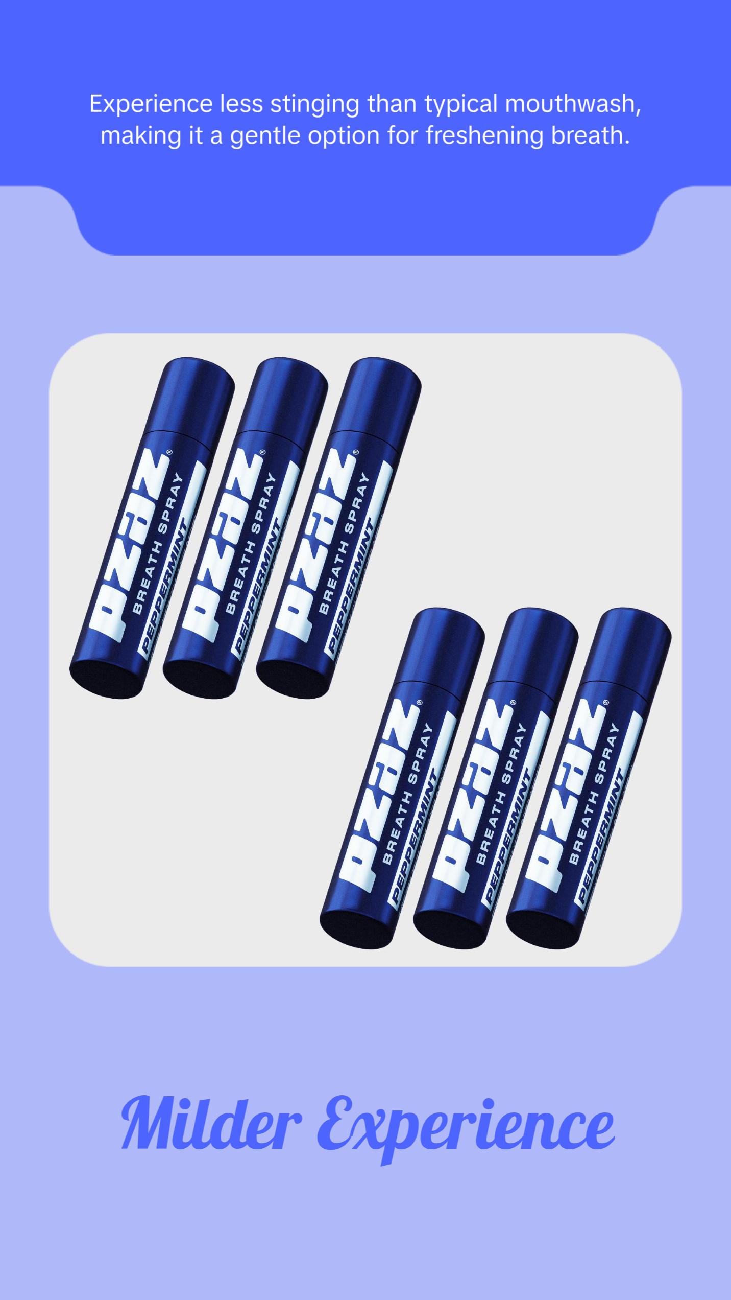 Pzaz Breath Spray- Peppermint 6 pack - Caffeine Microdose - Eliminate Bad Breath