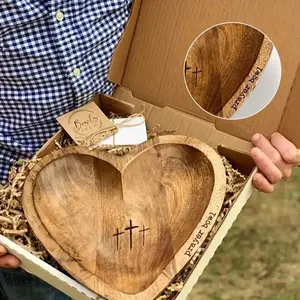 2026 Handcrafted Vintage Prayer Bowl,Wooden Heart Shaped Prayer Bowl with 24 Prayer Cards,Cross&Letter Pattern,Religious Decorations Dough Bowls,Home Decor,Christian Gifts for Women,Church Ornaments,New Year's Day Valentine's Day&Easter Sunday Gifts