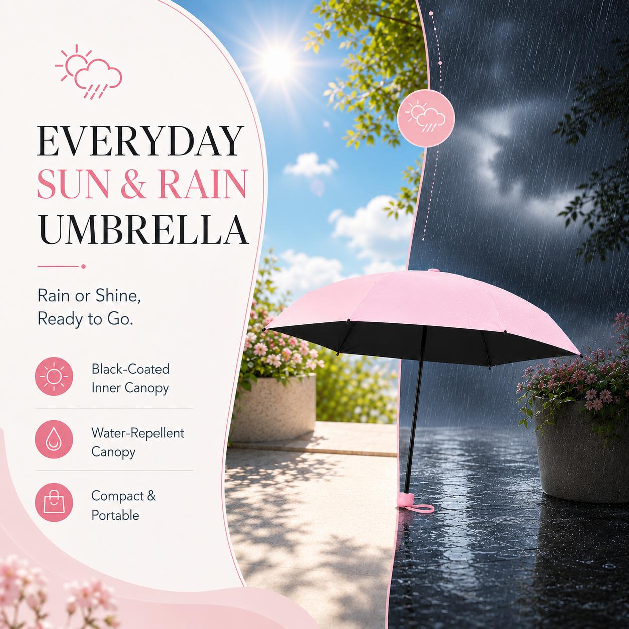 Mini Folding Pocket Umbrella, UPF50+ Sun Protection, Water-Repellent Compact Travel Umbrella with Blackout Inner Coating, Lightweight Portable Design for Purse, Mini Bag, Backpack, Car, Beach, Daily Commute, Summer Trips, Outdoor Use, Women, Men and Teens