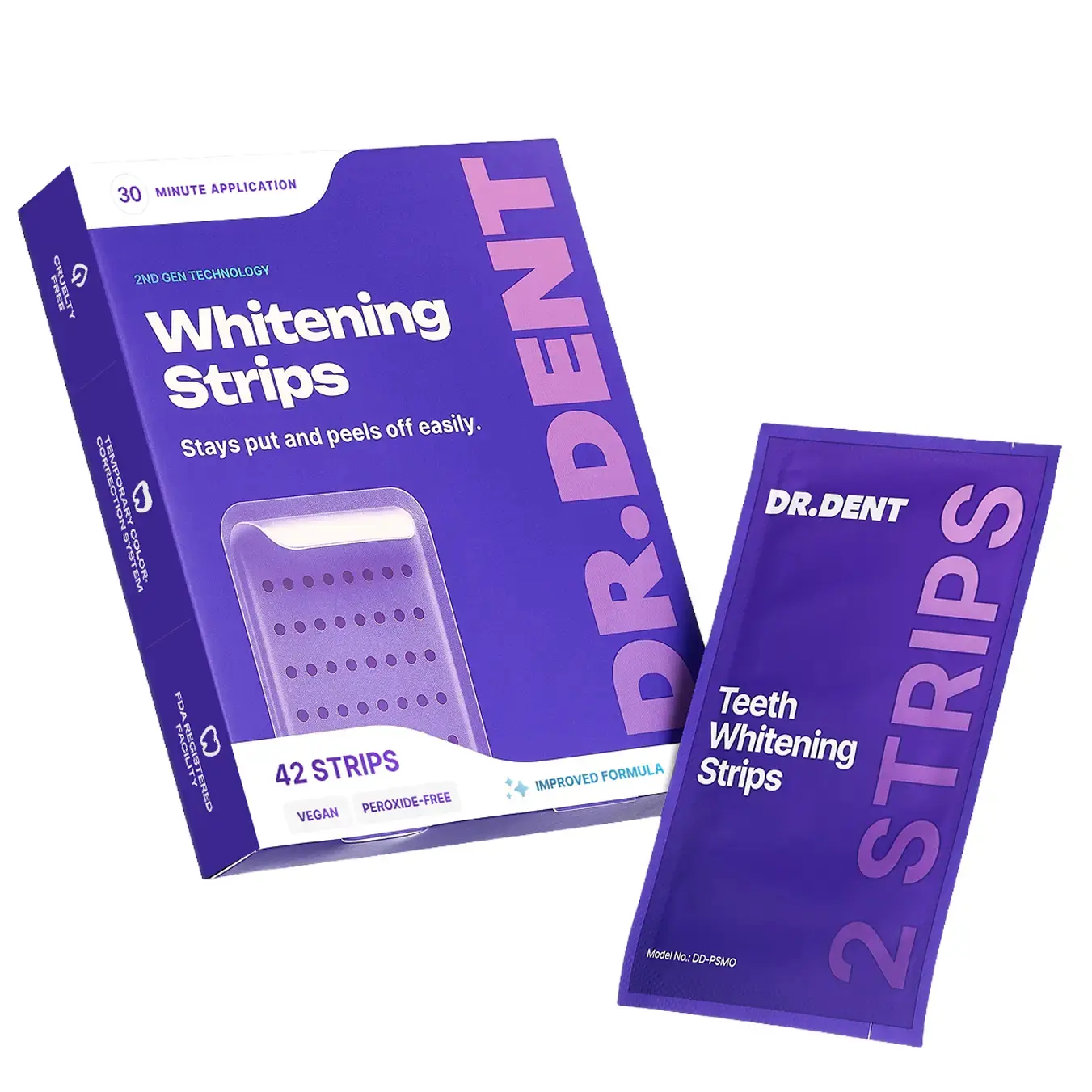 DRDENT Purple Teeth Whitening Strips - Fast Brightening for Stained Teeth,Peroxide-Free, 0-Sensitivity Formula,  7/21 Whitening Sessions