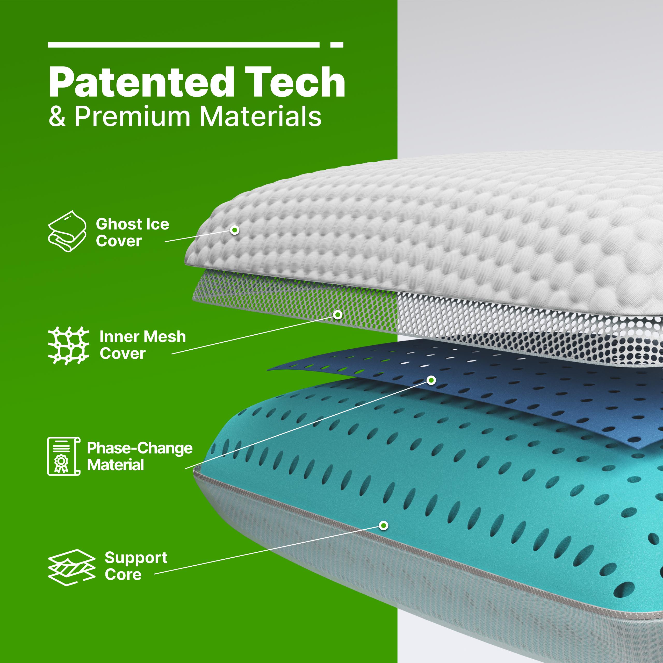 GhostBed Gel Memory Foam Pillow with Cooling Cover and Patented phase-change material