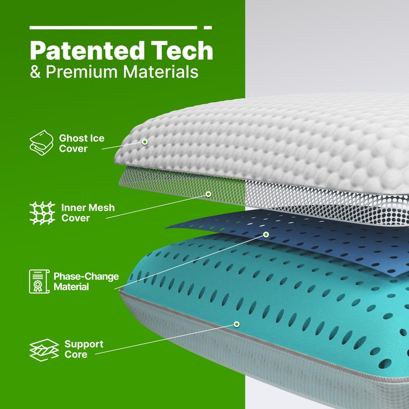 GhostBed Gel Memory Foam Pillow with Cooling Cover and Patented phase-change material