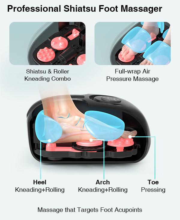 Nekteck Shiatsu Foot Massager Machine with Soothing Heat, Deep Kneading Therapy, Air Compression, Improve Blood Circulation and Foot Wellness Brown