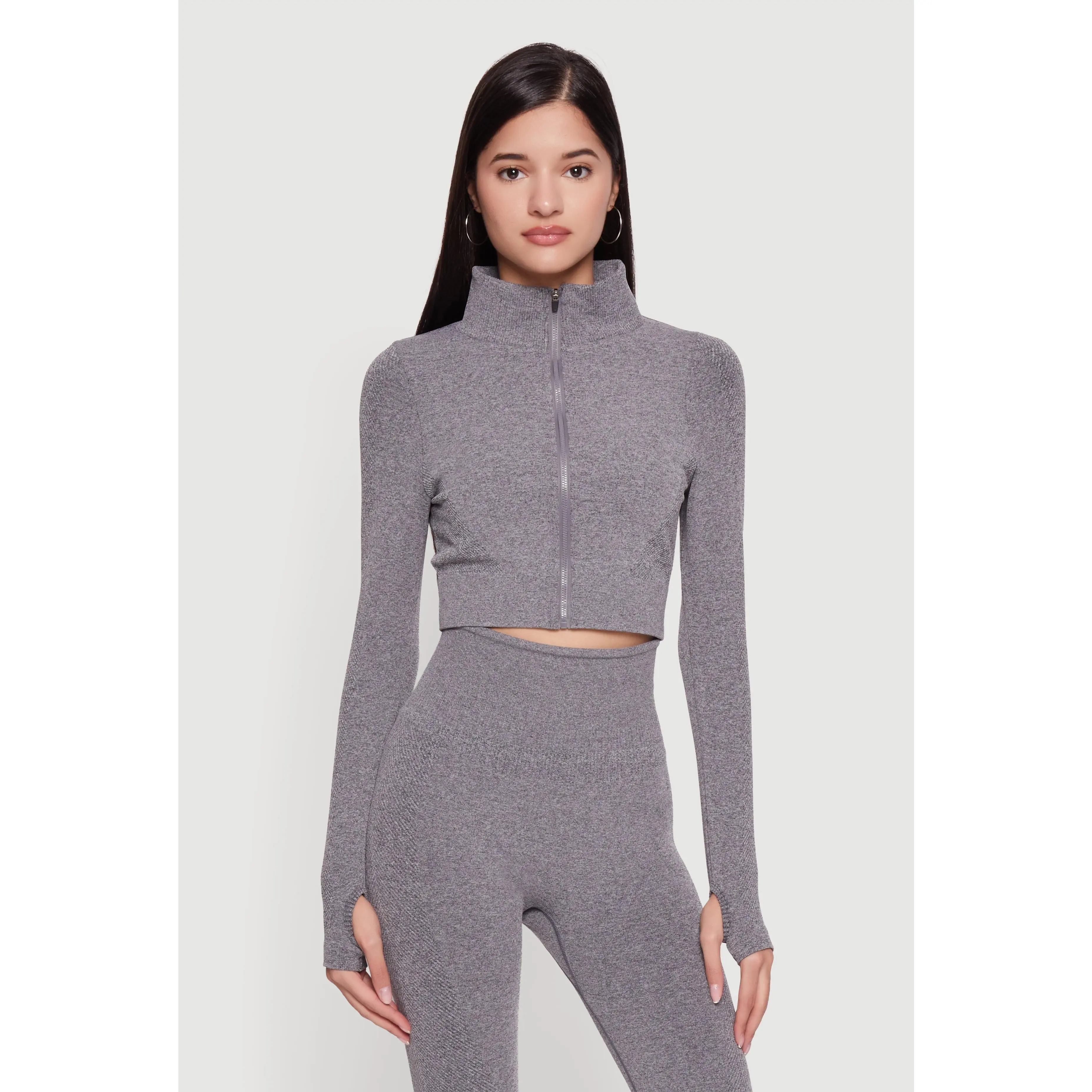 Seamless Compression Rib Zip Front Cropped Active Jacket