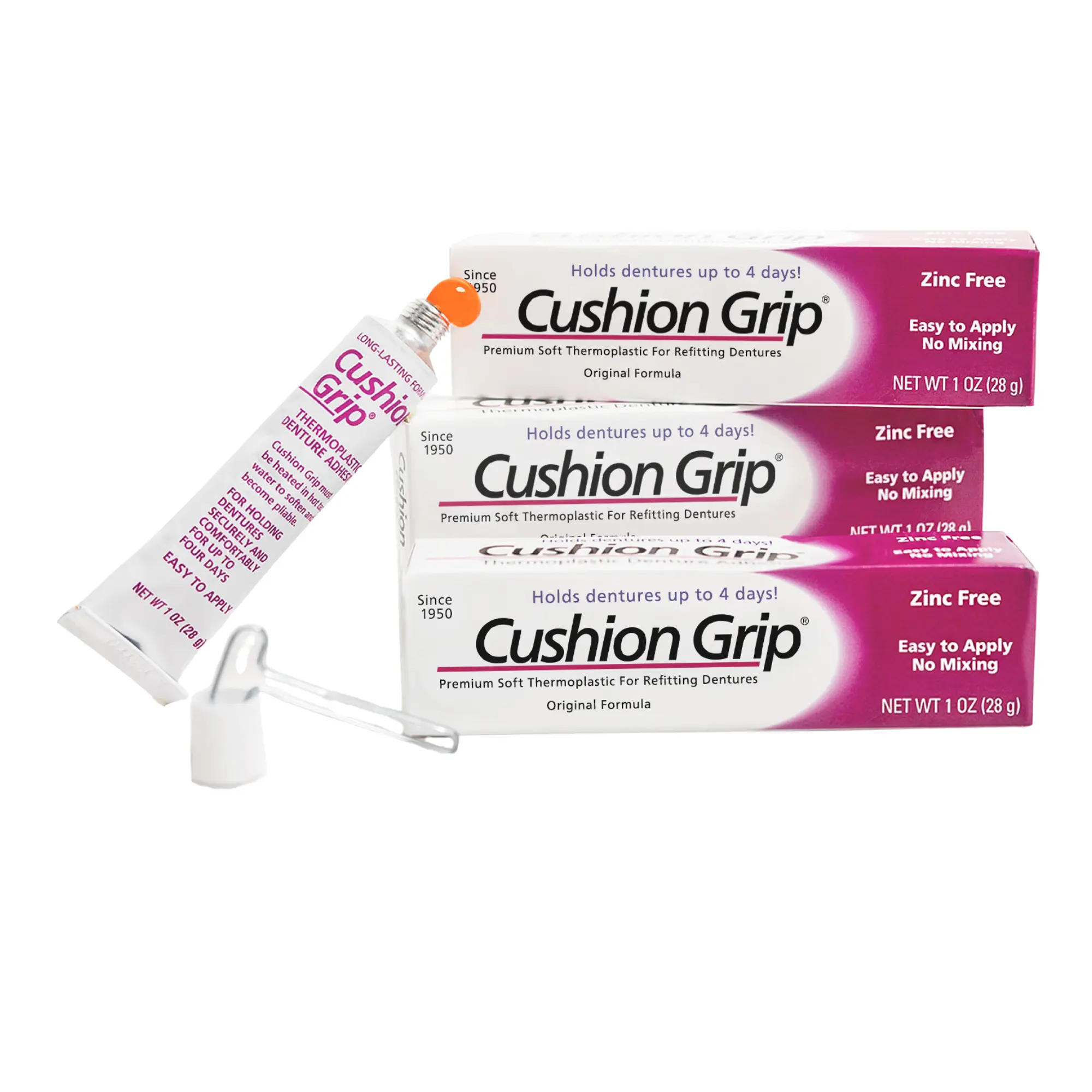 Cushion Grip Thermoplastic Denture Adhesive - Refits & Tightens Loose Dentures - 1 oz (Pack of 3)