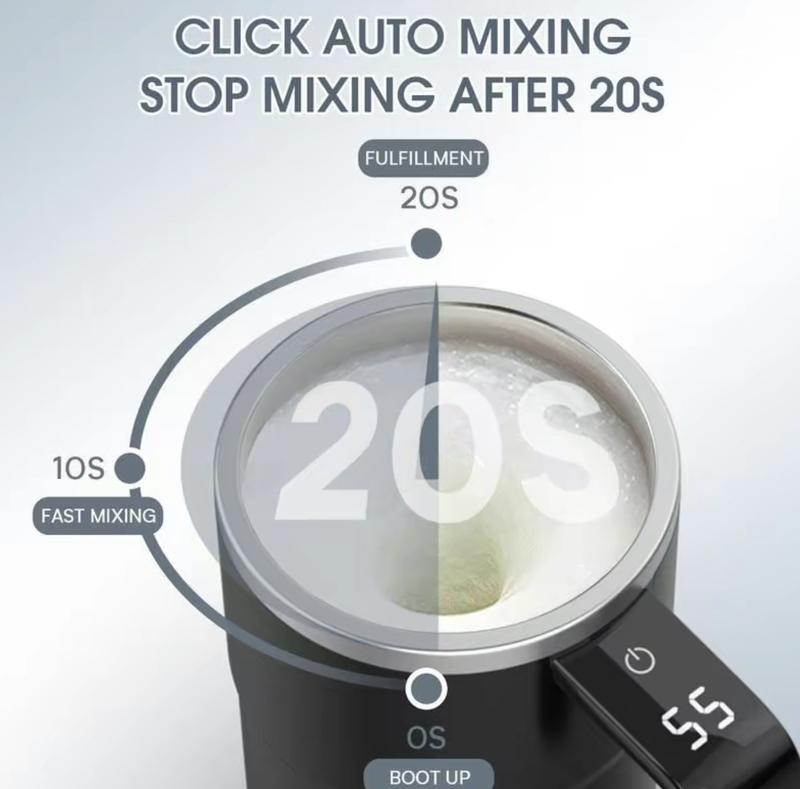 13 oz automatic stirring coffee mug with smart temperature measurement, magnetic self-stirring design, USB rechargeable portable electric stirrer, suitable for coffee, drinks, hot chocolate, and fitness protein shakes; ideal as a holiday gift