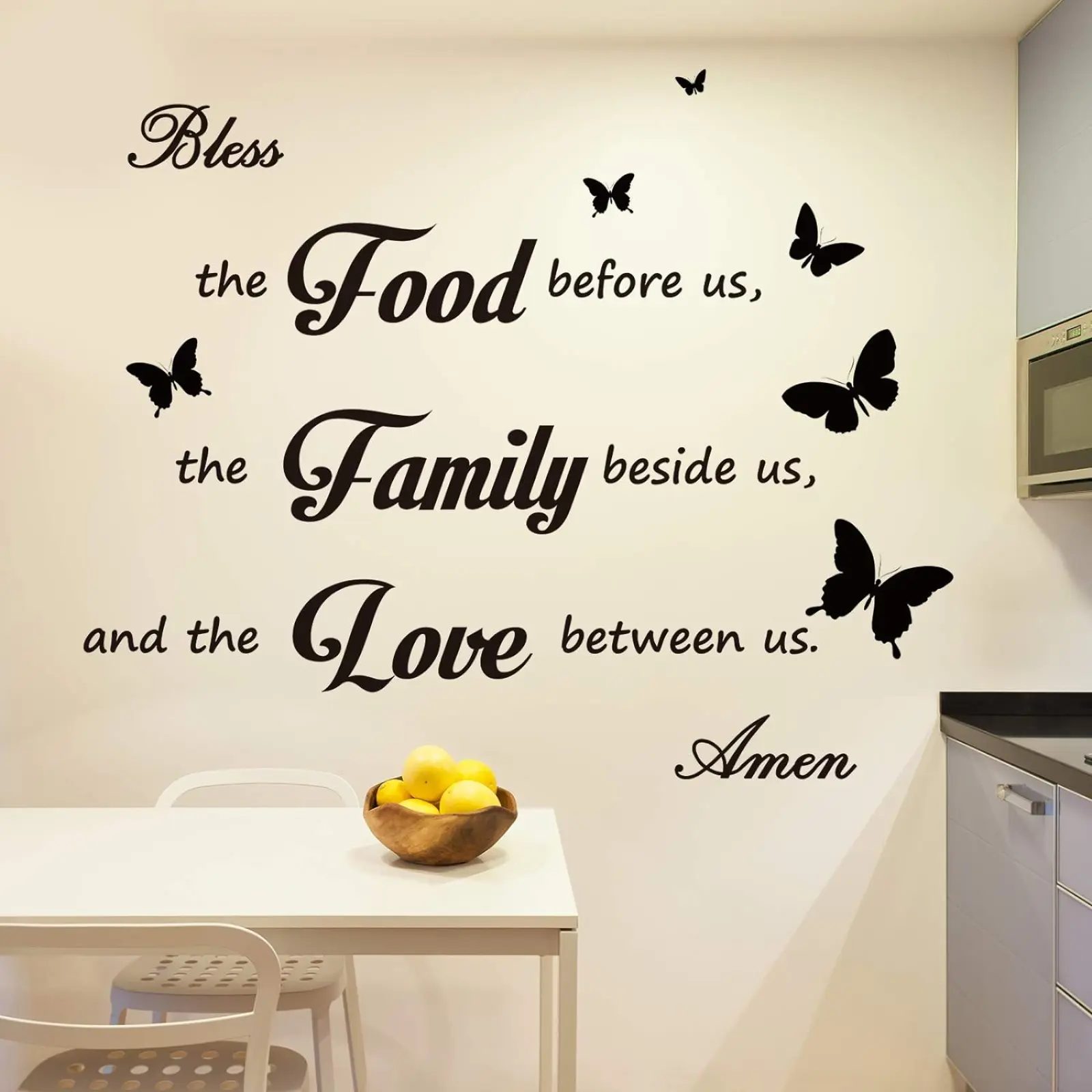 Kitchen Wall Stickers Dining Room Decor Dinner Prayer Sign Bless The Food Before Us Family Stickers for Home Wall Decorations with Butterfly Design Plain