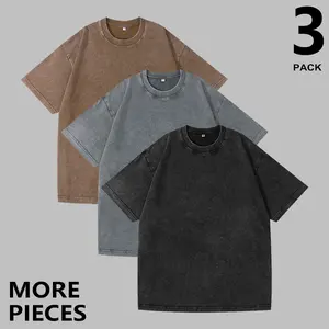 3-Pack Men's Retro Washed Cotton T-Shirts, Minimalist Vintage Solid Color Crew Neck Tees, Casual Short Sleeve for Summer Outdoor Wear