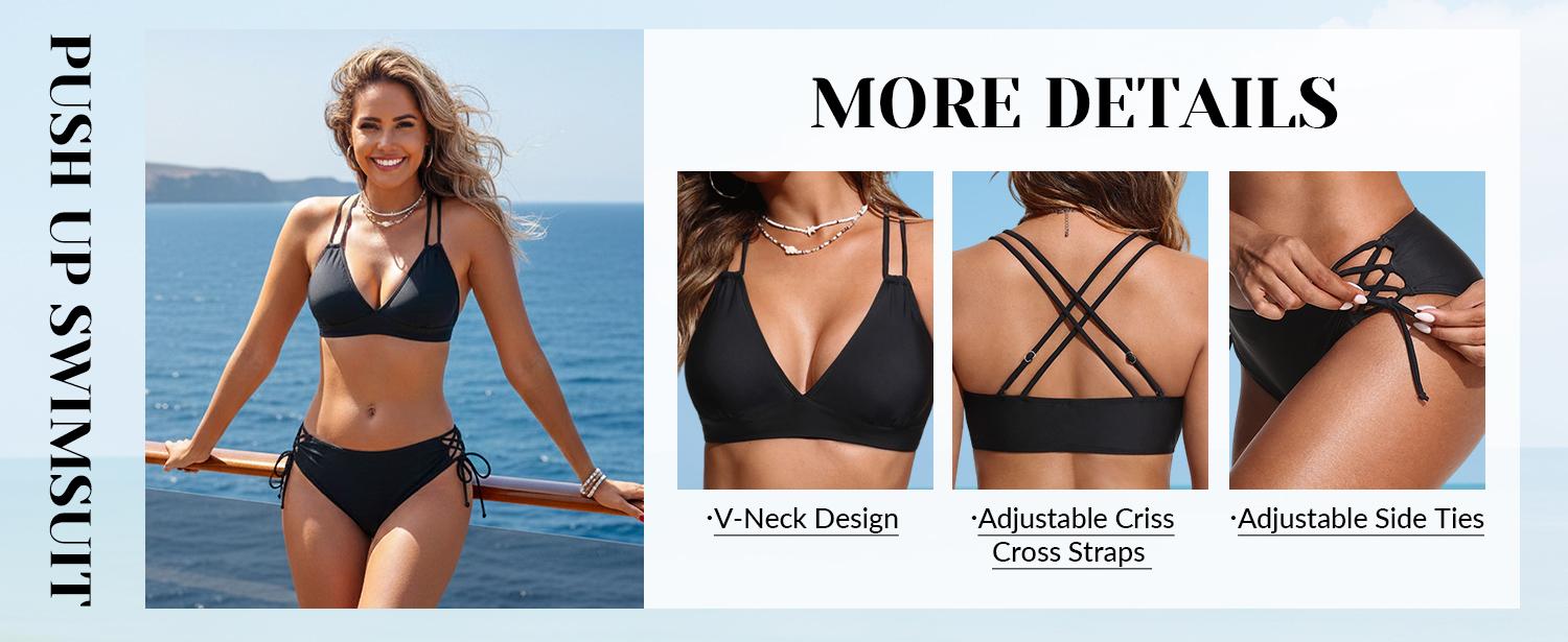 Women's Two Piece Bikini - Push Up Swimsuit Set V Neck Lace Up Bathing Suit 2026 Swimwear  SwimWeek  summervibes