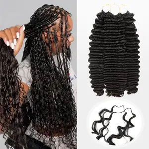 Deep Wave Crochet Hair Feather Human Hair Extension Miracle Knots Boho Braids Knotless Box Braids 4 To 5 Pcs For Full Head
