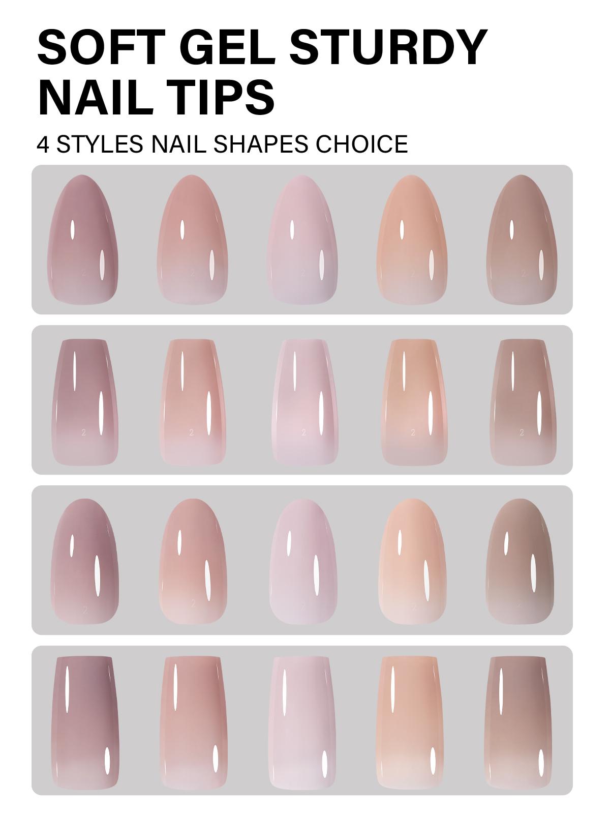 Aillsa RealFit Nude Tone Mixed Color Press-On Nails- 140pcs Nails Tips 5 Natural Colors 14 Sizes Pre Shaped gelx Tips Full Cover Fake Nails Extension for Easy DIY Nail Art Nail Care Manicure Beginner Friendly