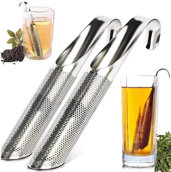 2pcs Portable Home Tea Accessories Filter Stainless Steel Tea Maker Piping Design Tea Spoon Brewer Long Handle Metal Creative Cup