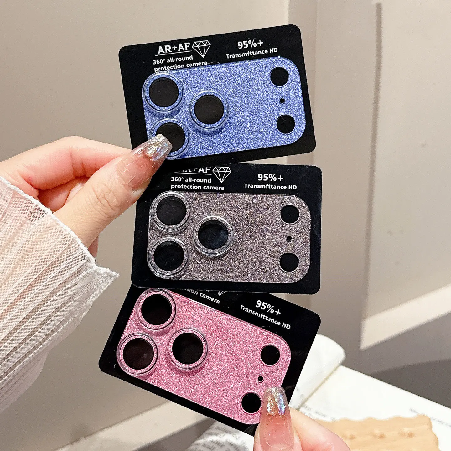 Flash Camera Lens Cover Protector Case Compatible with iPhone 14/15/16 Pro/14/15/16 Pro Max [Includes 9H Tempered Glass Ultra HD Protective Case] Glitter Case (For 14/15/16 Pro/14/15/16 Pro Max - Black Pink and Silver)