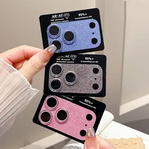 Flash Camera Lens Cover Protector Case Compatible with iPhone 14/15/16 Pro/14/15/16 Pro Max [Includes 9H Tempered Glass Ultra HD Protective Case] Glitter Case (For 14/15/16 Pro/14/15/16 Pro Max - Black Pink and Silver)