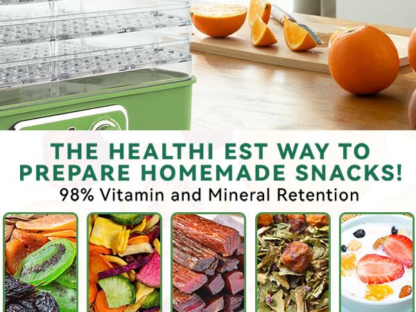 Pukomc Dehydrator with 5-Layer Capacity, BPA-Free Food-Grade AS Material, One-Touch Control for Fruits, Meats & More, Green Design Kitchen Appliances