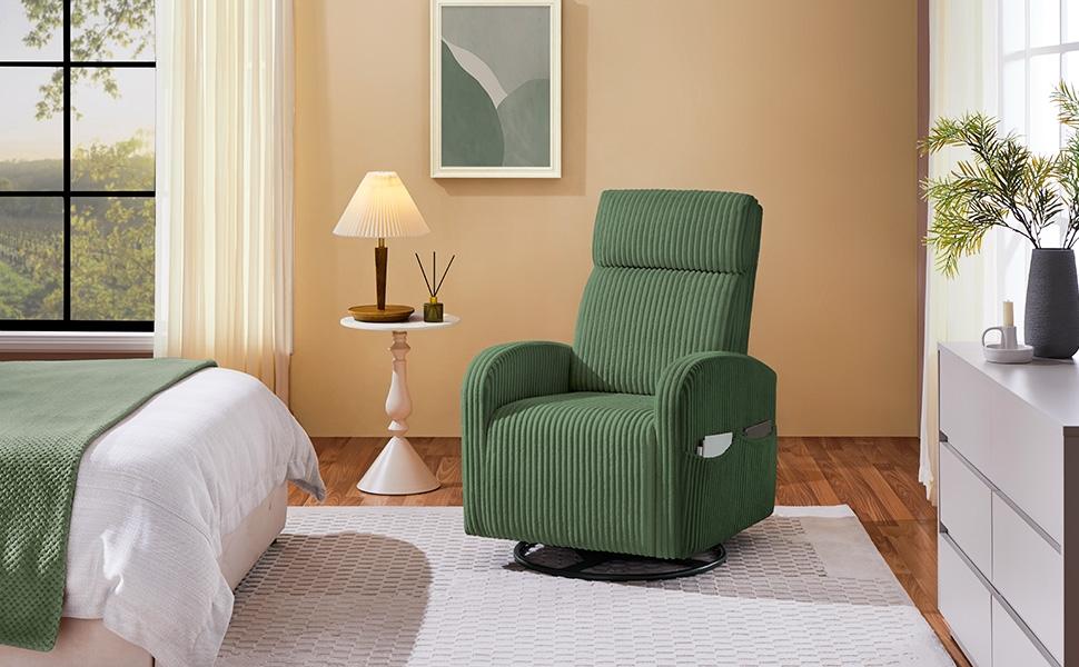 【On Sale】Yaheetech Corduroy Swivel Nursing Glider Chair with Side Pockets, High-Density Foam, 300 lb Capacity, Easy Assembly, 27" W x 35" D x 39.5" H