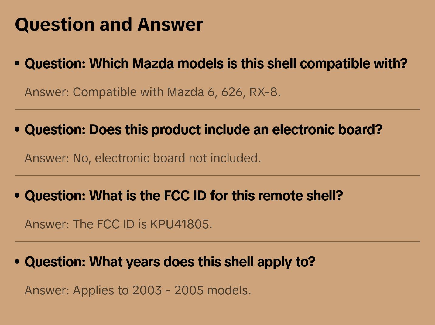 2003 - 2005 Mazda Remote Control Shell 4B Compatible with FCC# KPU41805
