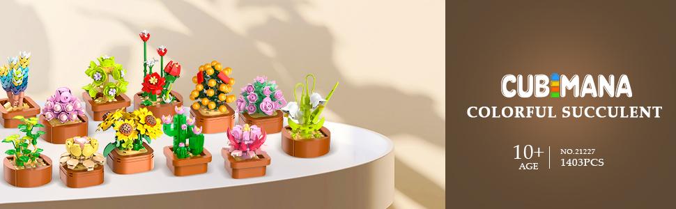 12 Pack Succulent Flowers Mini Building Set – 1403PCS Botanical Model Kit, Magnetic Blocks Plant Collection for Home Décor, Easter, Mother’s Day & Birthday Gifts (Ages 10+)