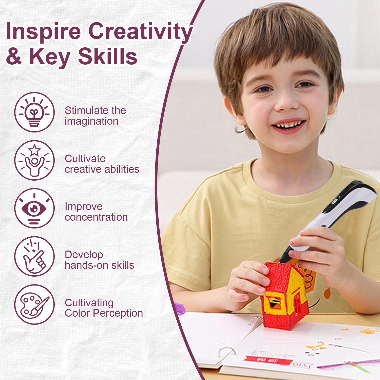 3D Printing Pen Set, Includes 3D Pen, 3 Starter Colors of PLA Filament, Creative DIY Gift for Kids and Children, Ideal for Birthday and Christmas Presents