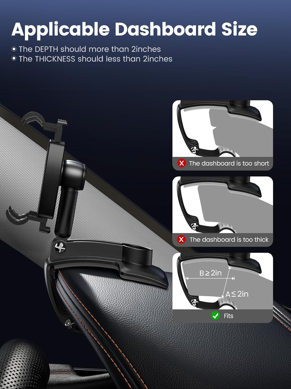 360 Degree Rotation Dashboard Car Phone Holder - Multifunctional One Hand Operation Clip Design Phone Mount Suitable 4-6.5 inch phones - Car accessories 360 Degree Rotation Dashboard Car Phone Holder - Multifunctional One Hand Operation Clip Design Phone Mount Suitable 4-6.5 inch phones - Car accessories