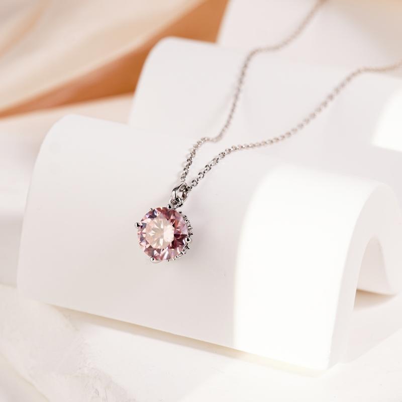 【Celestial Rose Trio】Delzzad Pink Four-Prong Stud Earrings Necklace Ring Band Set Pink Synthetic Moissanite Set Copper Jewelry Set Perfect Birthday Engagement Wedding Anniversary Christmas Valentine's Day Gifts