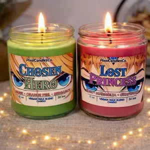 Princess Zelda and Link Inspired Anime Candles - Coconut&Soy Wax - Vegan - Scented