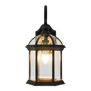 Retro Aluminum Glass Wall Lamp 110V-240V Indoor Outdoor Porch Garage Garden Patio Exterior Lighting Fixture IP23 with E26 Base 60W Max