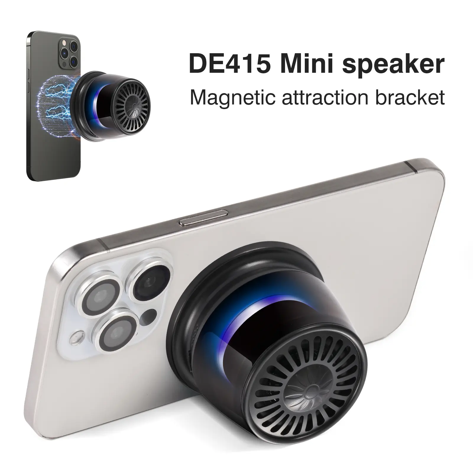 Mini Speaker 5W Bluetooth 5.4 RGB Lighting 7-Hour Playback Portable with Magnetic Attraction Bracket for iPhones Travel Golf Carts Black
