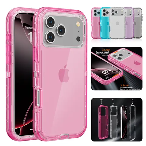 NUYETE 3-Layer Shockproof Clear Case for iPhone 18 Pro Max 17 16 15 14 13 12 Pro Max, Heavy Duty Defender Transparent Military-Grade Drop Protection Cover