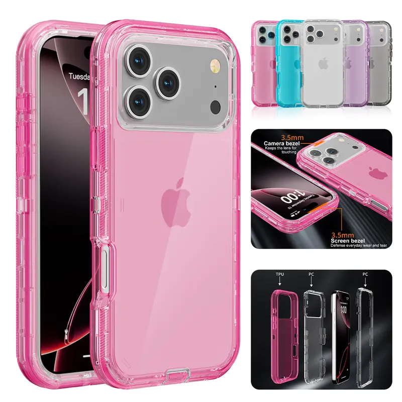 NUYETE 3-Layer Shockproof Clear Case for iPhone 18 Pro Max 17 16 15 14 13 12 Pro Max, Heavy Duty Defender Transparent Military-Grade Drop Protection Cover