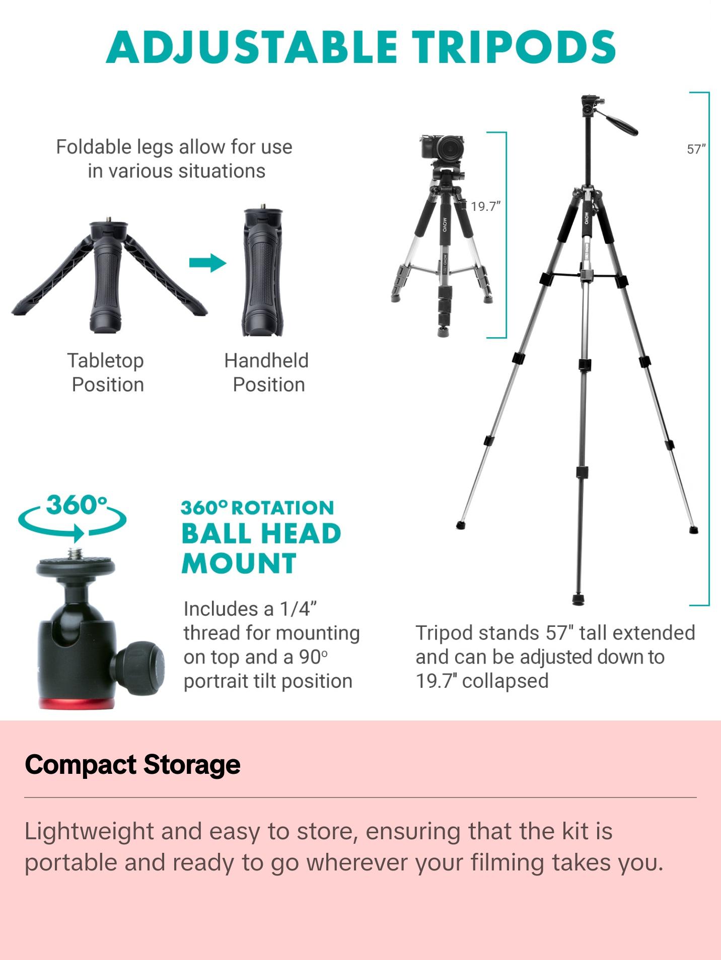 iVlogger-PRO+ MV-T5| Premium Vlogging Kit with Fullsize Tripod | Movo