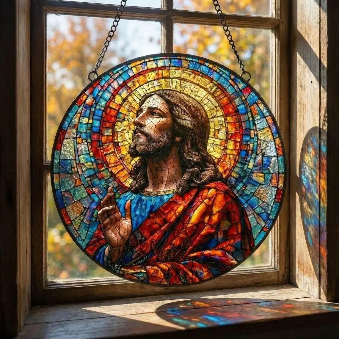 Jesus Christ Stained Glass Suncatcher, Christian Home Decor, Religious Window Hanging, Easter Decoration Christmas Gift