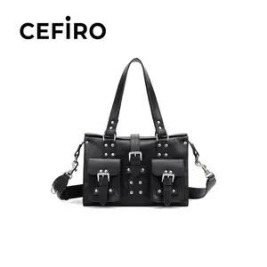 CEFIRO Roxanne Bag - Stylish Vegan Leather Crossbody & Shoulder Bag with Detachable Straps & Sliver Hardware for Everyday Use