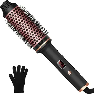 Thermal Brush 1.5 Inch Curling Iron Volumizing Brush Heated Round Brush Ceramic Tourmaline Ionic Curling Comb Dual Voltage Travel Curling Iron With, LCD Display, 10 Temperature Settings
