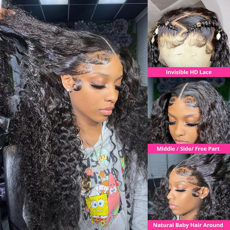 Bling Hair 180% Density Deep Wave 13x6 HD Lace Frontal Wig 30 32 Inch Transparent 13x4 Deep Wave Lace Frontal Human Hair Wigs For Women Preplucked Hair