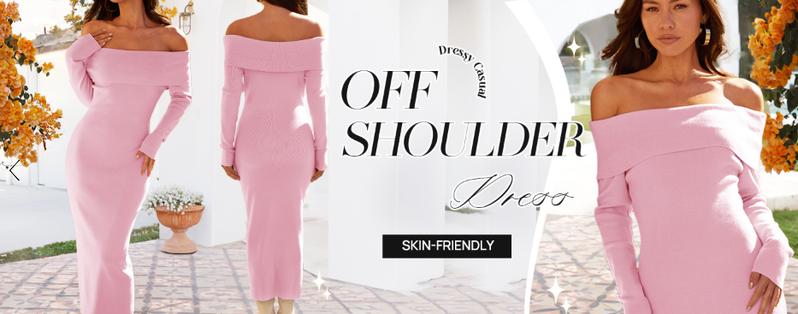 MEROKEETY Women's Fall Off Shoulder Bodycon Sweater Dress 2025 Formal Long Sleeve Elegant Club Party Midi Maxi Dresses