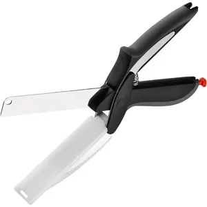 2-in-1 Stainless Steel Blade & Built-In Cutting Board Scissors with Safety Lock | 9.6" Food Cutter for Fruits, Vegetables, Meat & Cheese