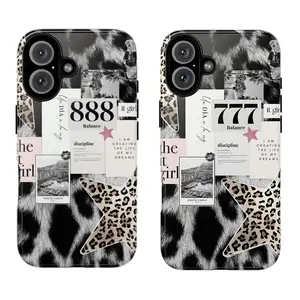 Couple Style-Monochrome Leopard Print Aesthetic Phone Case Grunge Collage Vibes Tough Tech Gift Compatible with iPhone 17,16, 15, 14, 13, 12, 11,, Holiday GiftDurable Protection Wireless Safety Shell Casing Cellphone