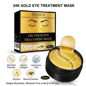 24K Gold Eye Mask for Tired Eyes - Hydrating & Smoothing Eye Patches - Minimizes Dark Circles, Puffiness, Fine Lines - Unisex Gift - 60 Patches Hydrating