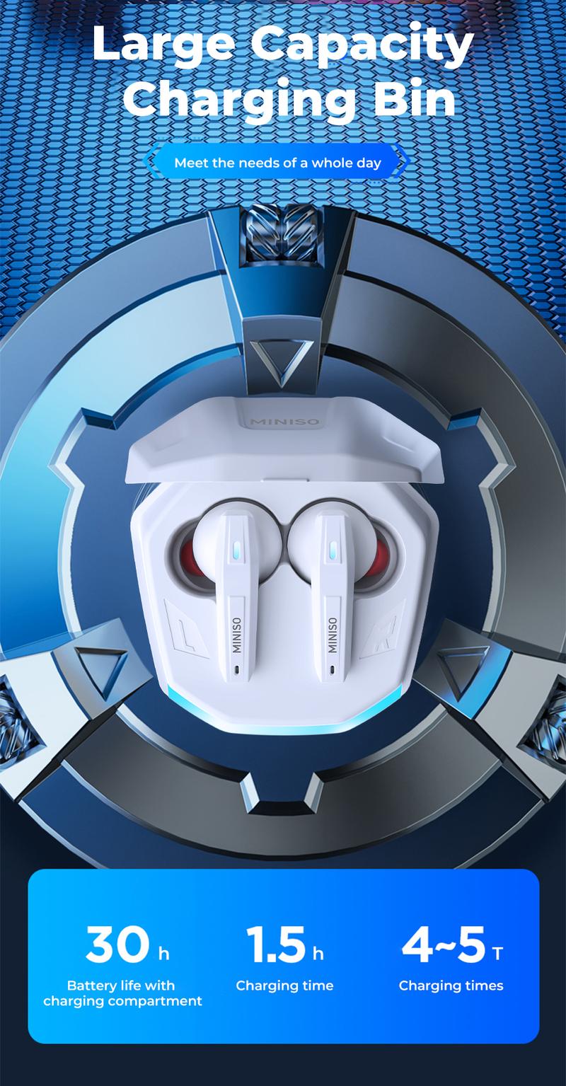 MINISO GM2pro Wireless Earbuds Bluetooth 5.4 Headphones, Earbuds Noise Cancelling, Energy Saving, IPX5 Waterproof With Mic, Gaming Earbuds 60 Hrs Playtime, Compatible For Android/iOS