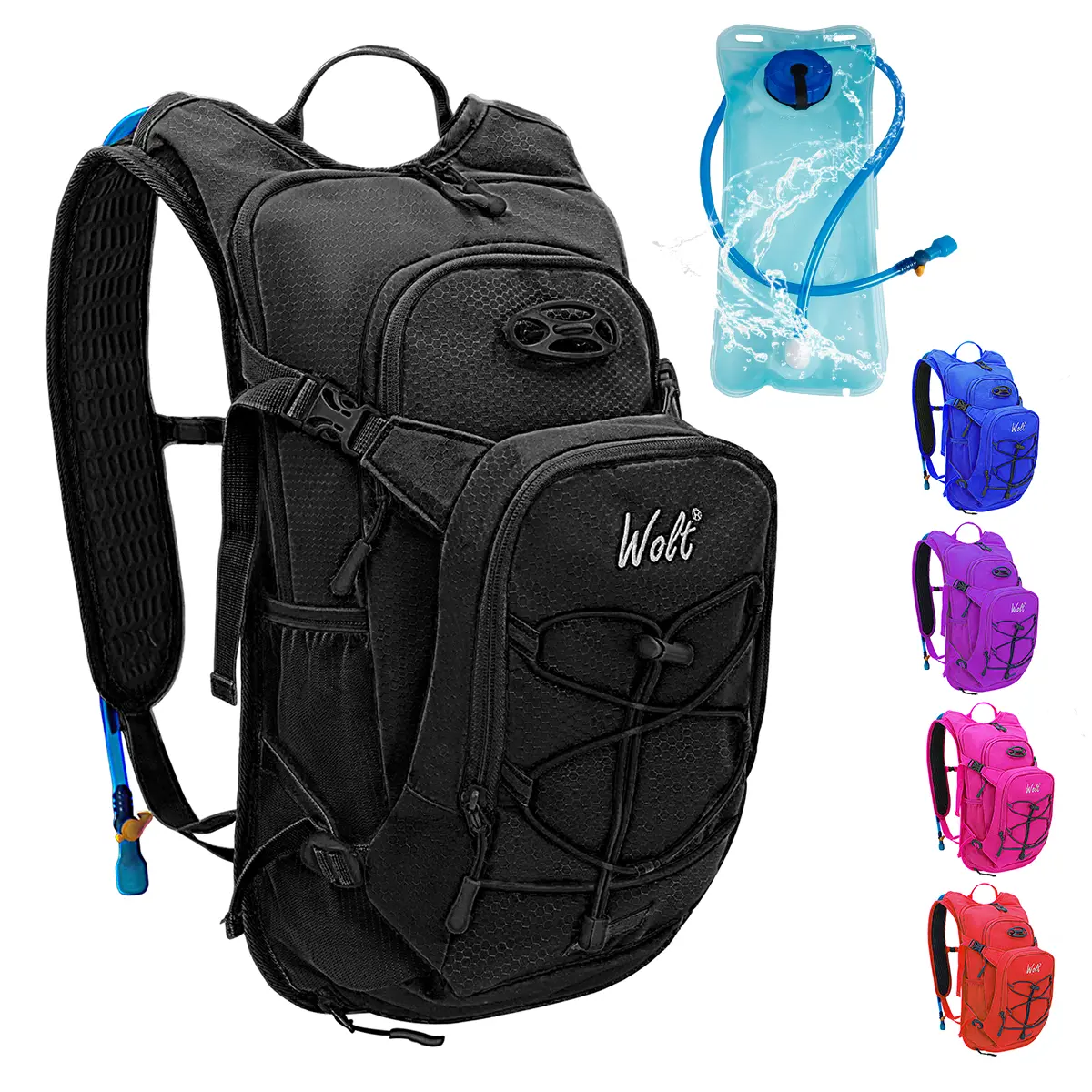 Wolt Hydropack, Lightweight Water-Resistant Nylon Water Backpack with 2L Bladder, Unisex Pack for Hiking, Bikes & Motorcycle Accessories, Hiking Backpacks, Built-In Holder Backpacks