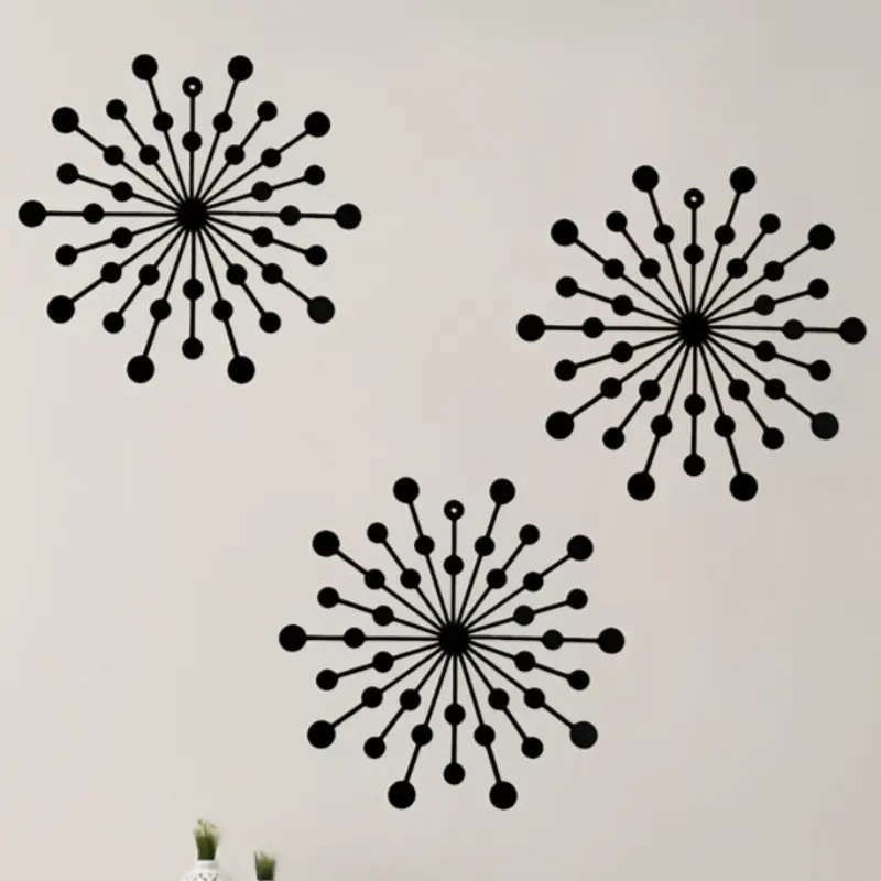 3-piece set, wrought iron starburst wall decoration, classic modern, Art Deco Style living room art, metal decoration, suitable for home decor supplies, Aesthetic Wall Decor