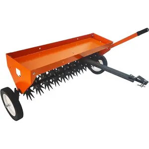 40" Tow Behind Plug Aerator - Heavy-Duty Steel Teeth, Adjustable Handle, Transport Wheels & Tray - Durable Lawn & Garden Soil Aeration, Efficient Weed Removal