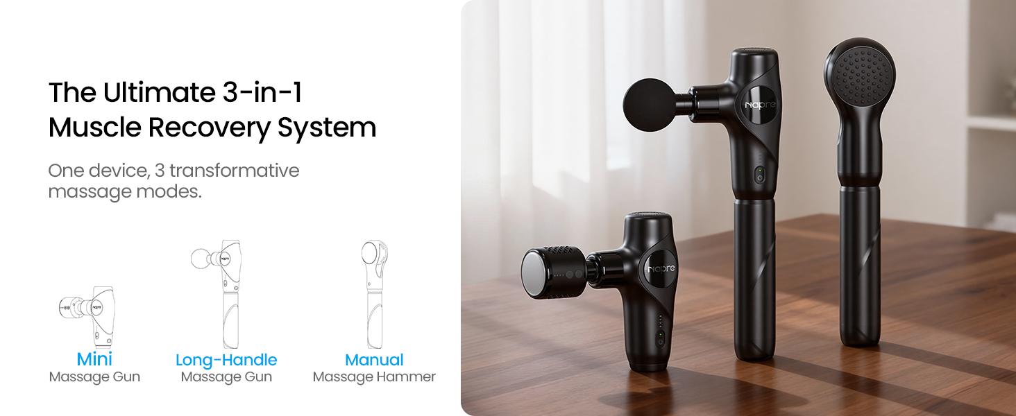 NAPRE 3-in-1 Mini Massage Gun with Heat and Cold,Deep Tissue Back Massage with Detachable Handle for Neck/Body Pain Relief,Portable Handheld Percussion Muscle Massager,Small & Quiet,5 Heads with Case,Gift
