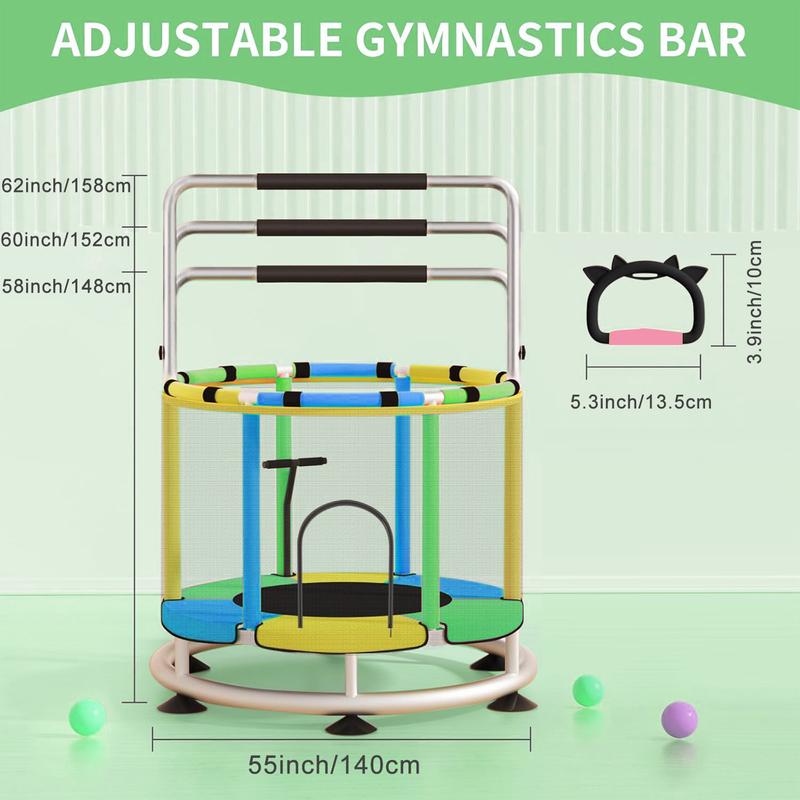 Trampoline for Kids with Basketball Hoop, 55" Toddler Trampoline Indoor & Outdoor, 440lbs Capacity Baby Trampoline with Enclosure, No-Gap Safe Design,,Swing,Sandbag,Ring,Ocean Balls,Gifts for Boys&Girls,