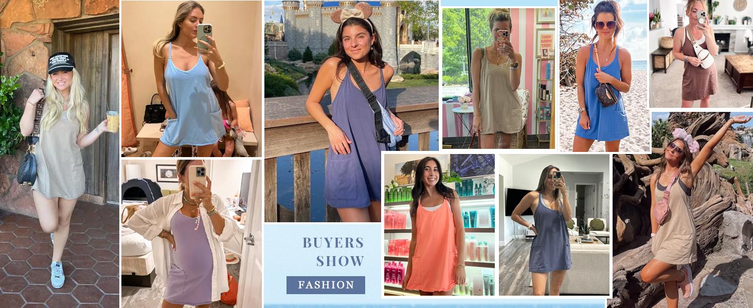 Molitree Women's Summer Sleeveless Mini Dress Athletic Dress V Neck Spaghetti Strap Short Tennis Dress with Built-in Shorts