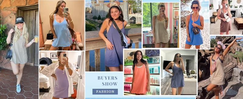 Molitree Women's Summer Sleeveless Mini Dress Athletic Dress V Neck Spaghetti Strap Short Tennis Dress with Built-in Shorts